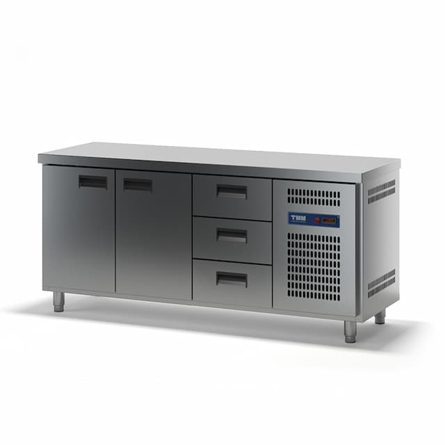 Стол холодильный ТММ СХСБ-К-2/2Д-3Я (с бортом)(1835х600х870)
